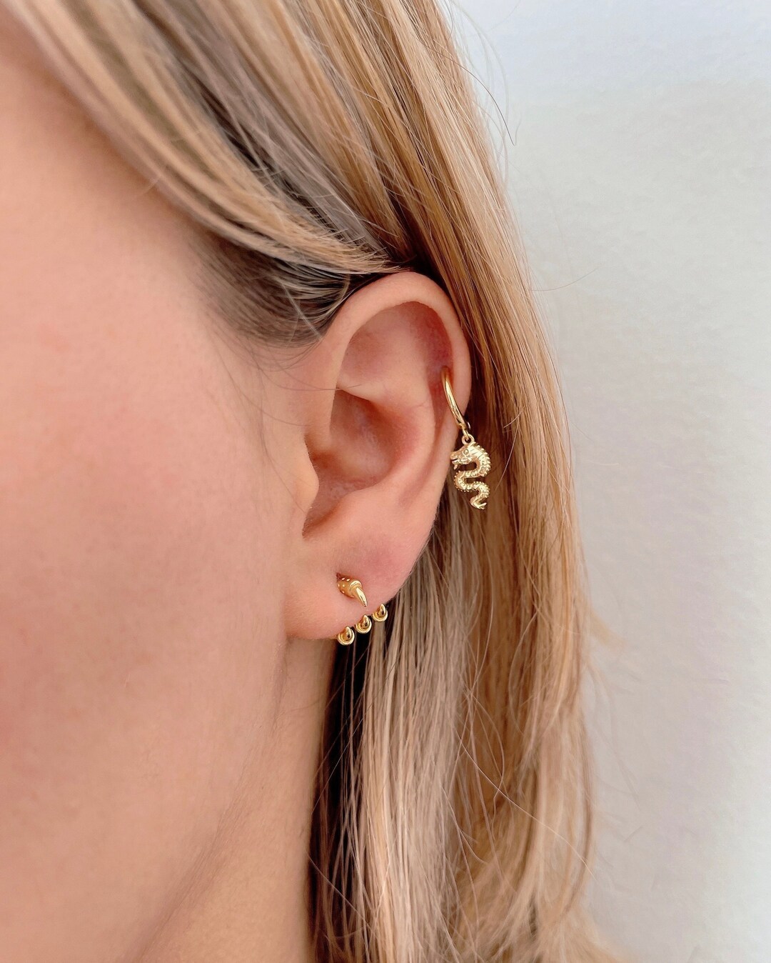 Piccoli orecchini a cerchio in filigrana con drago punk cavo, per donne, uomini, ragazzi, ragazze, animali personalizzati, in argento Sterling, polsini incernierati, per fidanzata e fidanzato, 11 mm