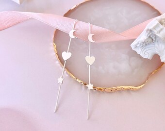 Set Da 5 Orecchini A Stella E Cuore In Argento 925 Con Zirconi, Idea Regalo Per Ragazze E Donne