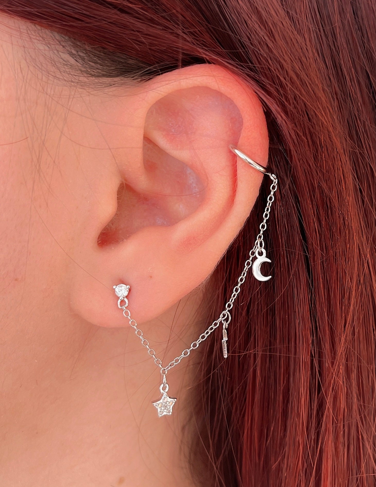 [CLUE] 韓国☆925Silver☆C Collection Unique Chain Ear-cuff Silver Ear Cuff Earring Double Chain, Double Chain Ear Cuff