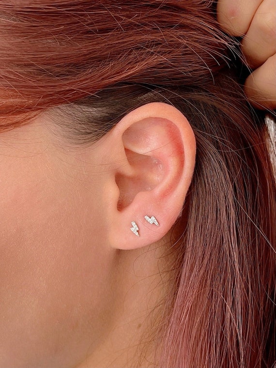 スターリングシルバー 小さな稲妻スタッドイヤリング　並行輸入品