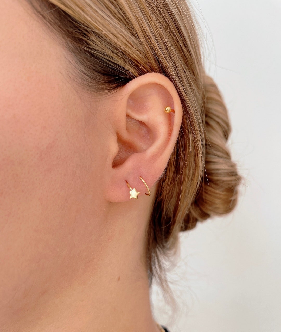 Star Spiral Ear Piercing, Star Huggie Earrings, Sterling