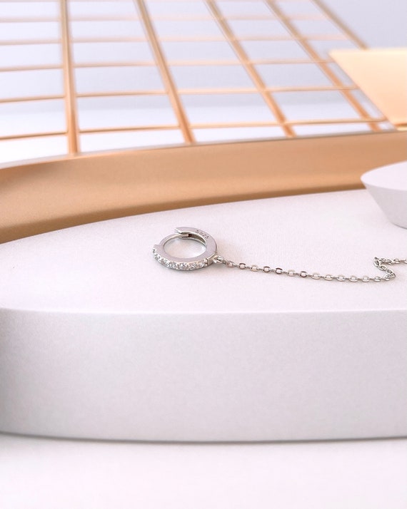 CZ Snake Stud Earring, Sterling Silver Chain Earring, Double