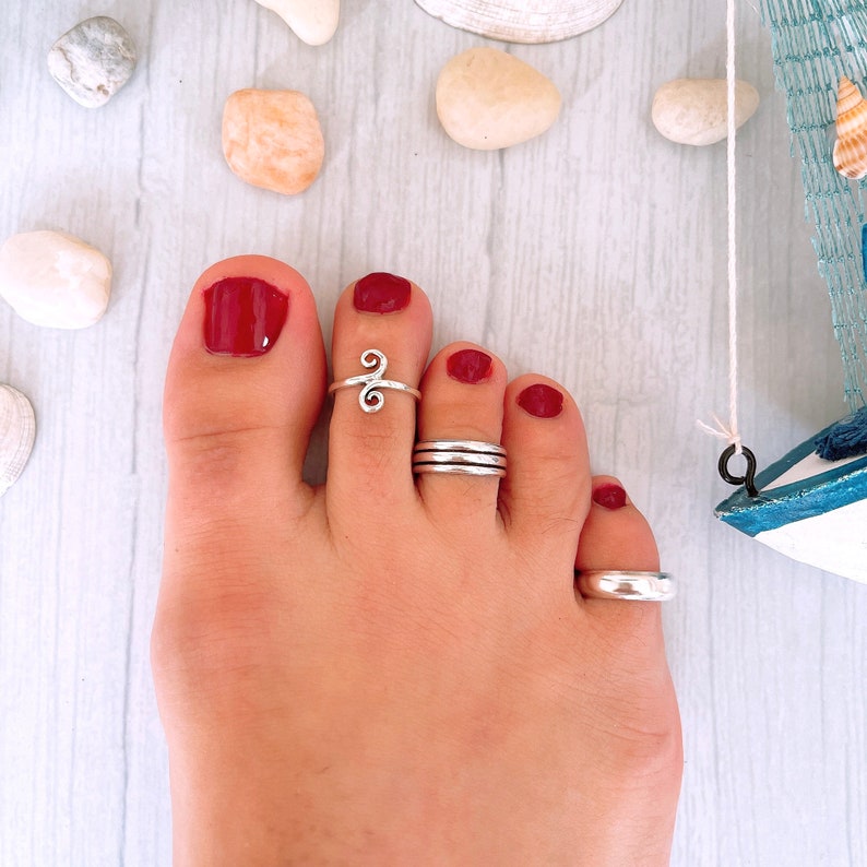 Chunky triple band adjustable toe ring, oxidized Sterling Silver 925 wide open ring, unisex ethnic midi ring, pinky ring, foot jewelry gift zdjęcie 4