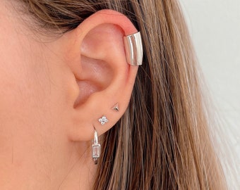 Unisex wide ear cuff no piercing, Sterling Silver thick cartilage cuff earring, Gold plated ear wrap, ear climber for non-pierced ears