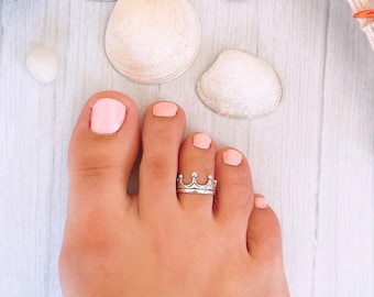 Adjustable Crown Toe Ring for Women, Sterling Silver Adjustable