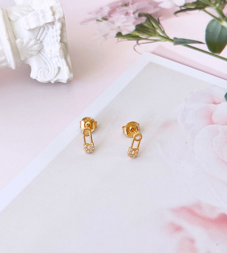 Safety Pin Earrings Sparkly Cz Safety Pin Stud Earrings Etsy