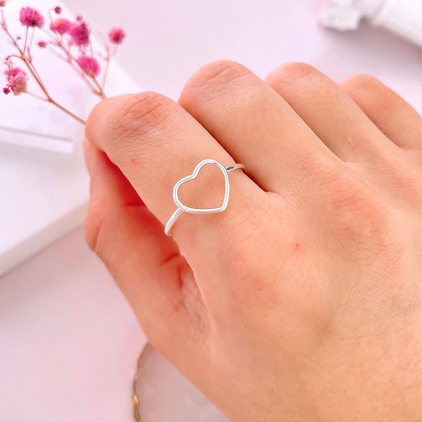Sterling Silver Open Heart Ring, Thin Stackable Band - Etsy