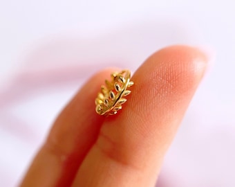 Sterling Silver Tiny Leaves Hoop Earring, Cartilage leaf piercing, Gold plated Skinny Olive Leaf Earrings, modern huggie earrings