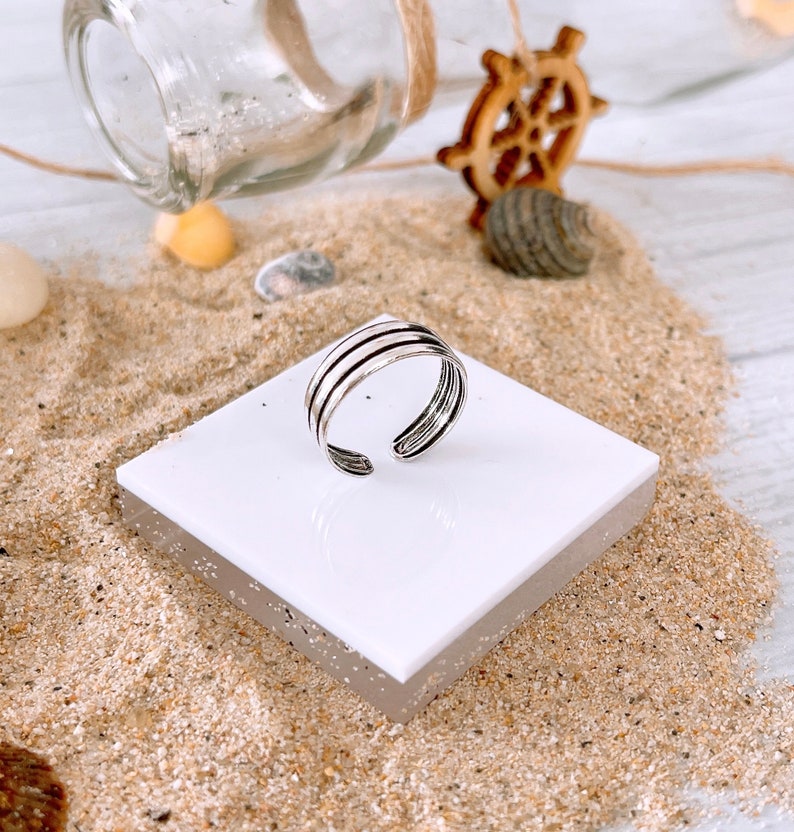 Anillo ancho de pie Plata de Ley 925, anillo triple banda ajustable, anillo abierto, anillo de meñique, anillo de nudillo, anillo unisex imagen 10