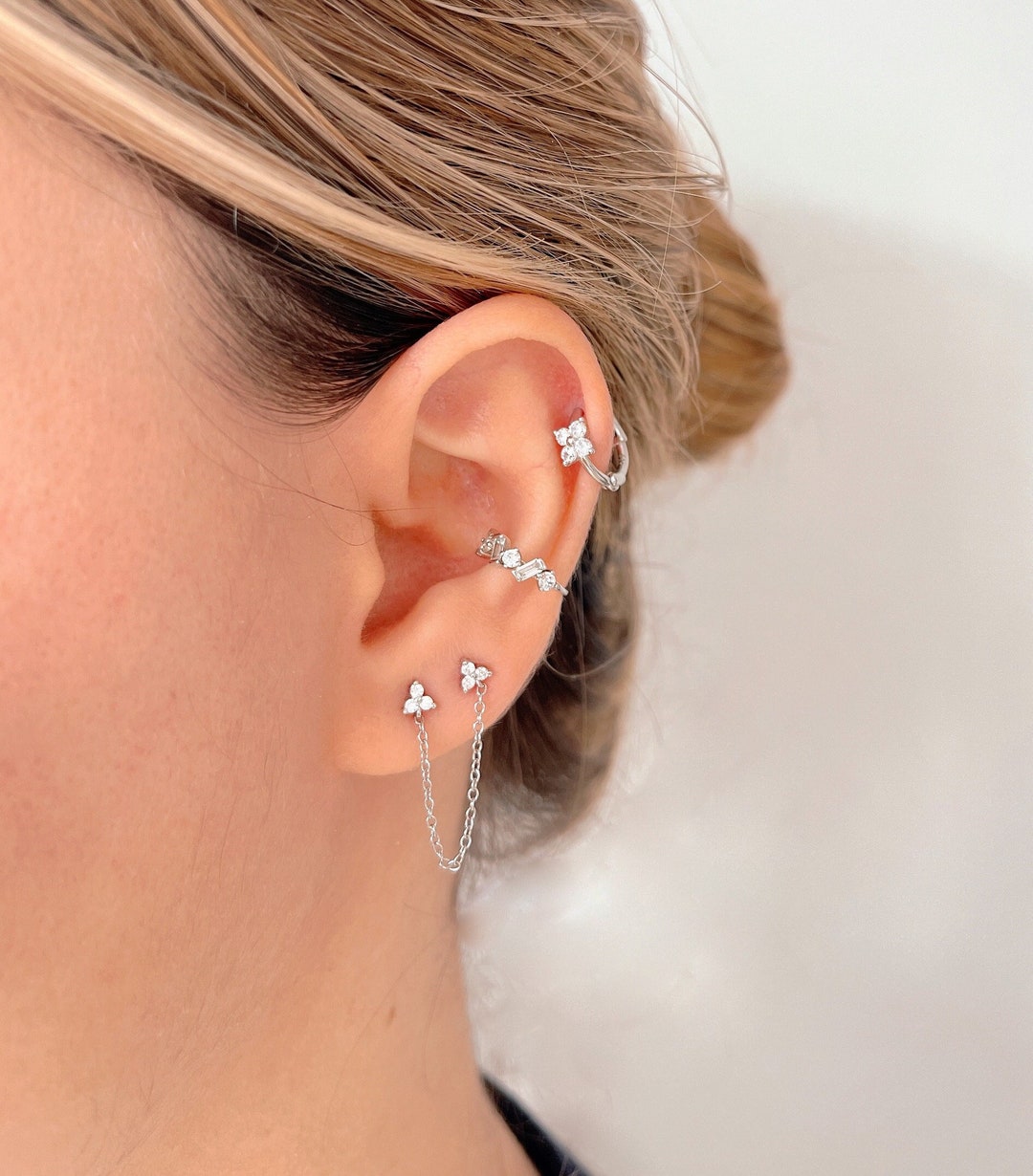 Small CZ Flower Hoop Earrings for Tragus Lobe Cartilage Helix