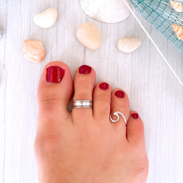 Boho wide band open toe ring, Sterling Silver 925 adjustable toe ring, ethnic oxidized knuckle ring, midi ring, pinky ring, foot jewelry