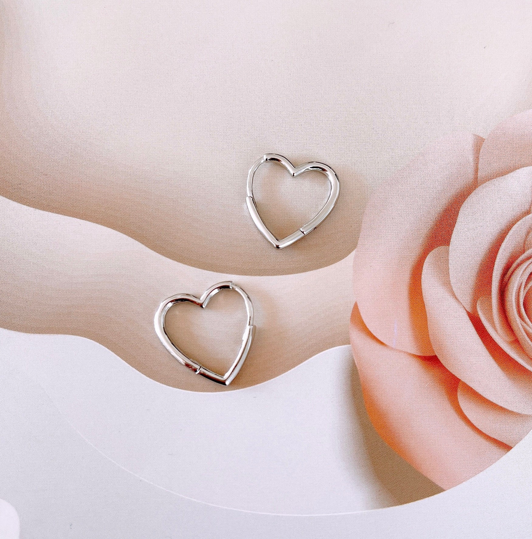 Orecchini A Cerchio Cuore In Argento 925 – Polsino Geometrico A Forma Di Cuore, Gioiello Donna HPIP