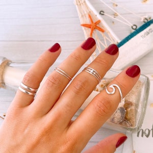 Anillo de pie ajustable doble bandas finas de Plata de Ley 925, anillo ajustable, anillo de meñique, anillo de nudillo, joyería de pie imagen 3
