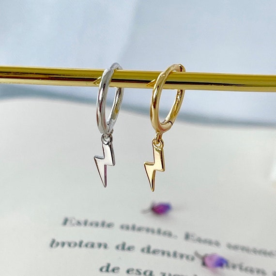 Pendientes de aro con rayo colgante de Plata de Ley 925 y bano de Oro pendientes de rayo para mujer regalo para mujer regalo san valentin Etsy Espana