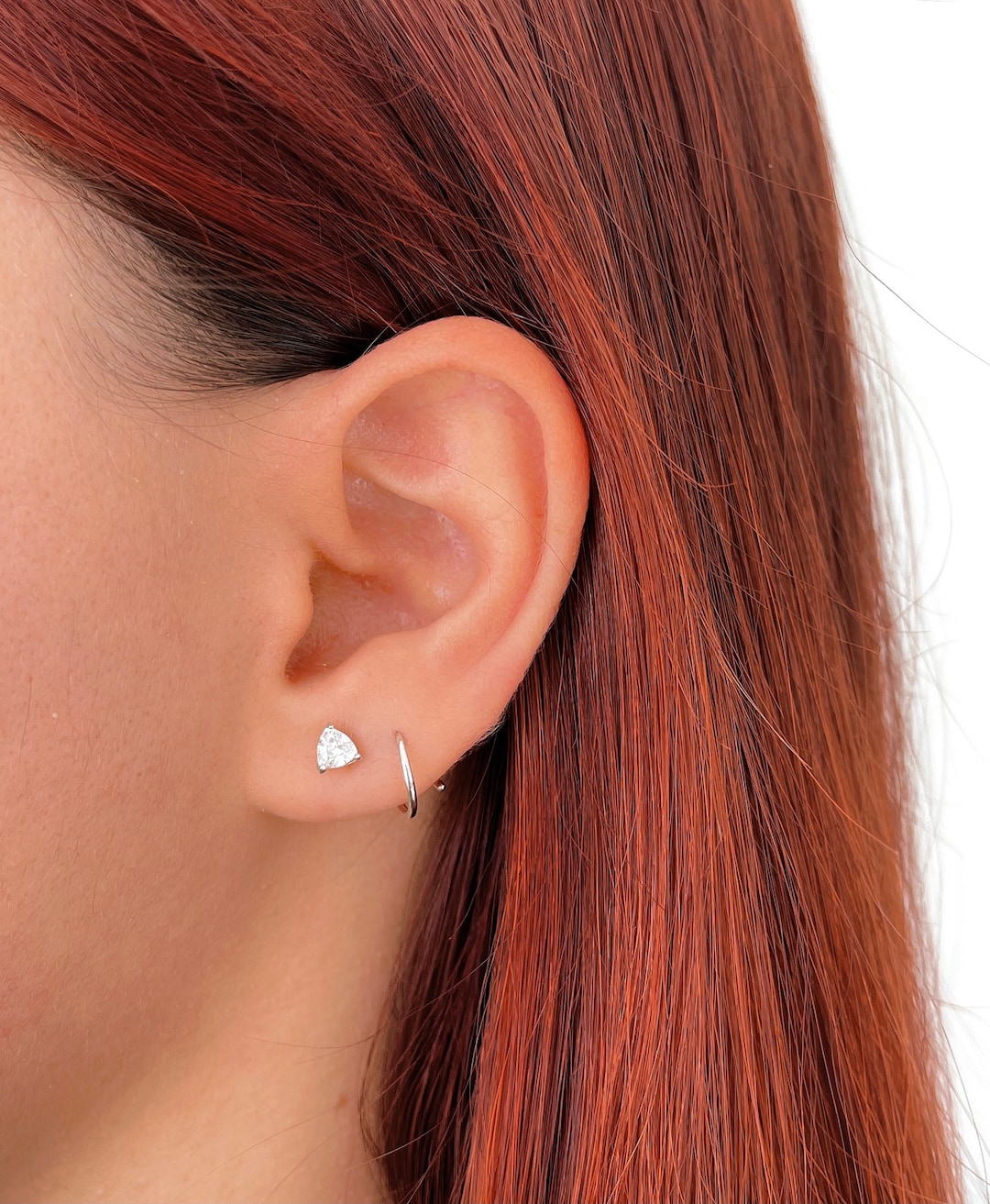 Double Spiral Ear Piercing With Cz, Silver Two Hole Earring