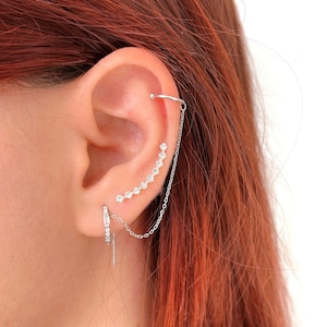 Pendientes trepadores de Plata de Ley 925 con circonitas, pendientes innovadores, aretes de cartílago, ear cuff de plata, aretes de fiesta