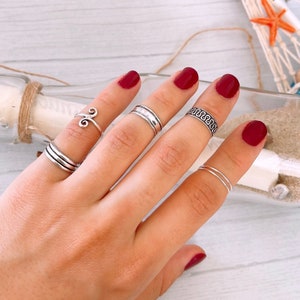 Anillo ancho de pie Plata de Ley 925, anillo triple banda ajustable, anillo abierto, anillo de meñique, anillo de nudillo, anillo unisex imagen 5