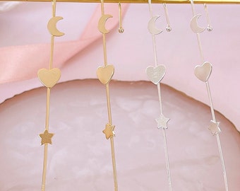 Set Da 5 Orecchini A Stella E Cuore In Argento 925 Con Zirconi, Idea Regalo Per Ragazze E Donne