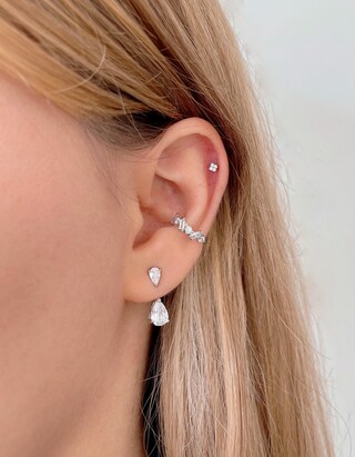 Orecchini A Lobo Cartilagine In Argento 925 Placcato Oro 14K Con Zirconie - Quadrati, Ipoallergenici, Donna