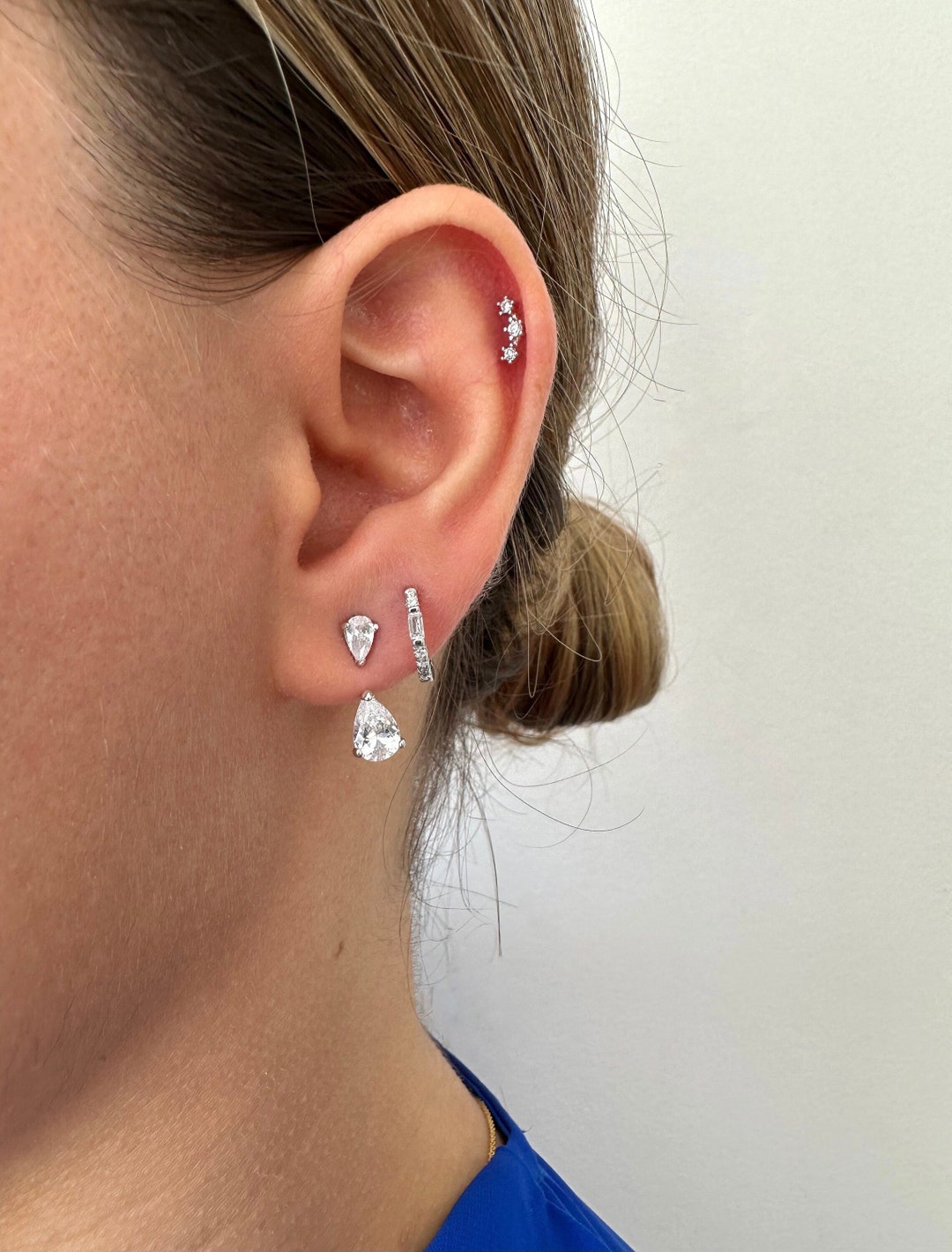 Sterling Silver Teardrop & Leaves Clear CZ Ear Jacket Stud Earrings – 925 – Jewellerybox