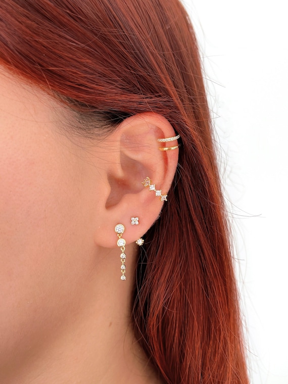 【良品】コリンク Lv.11 Long Cz Earrings, Sterling Silver Dangling Cubic Zirconia