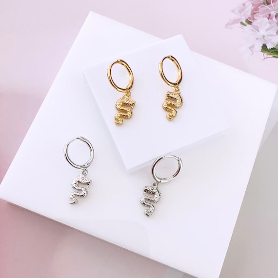 Orecchini Cerchio Drago In Acciaio Chirurgico - Vintage, Unisex, Argento/Nero/Oro - Foto 11