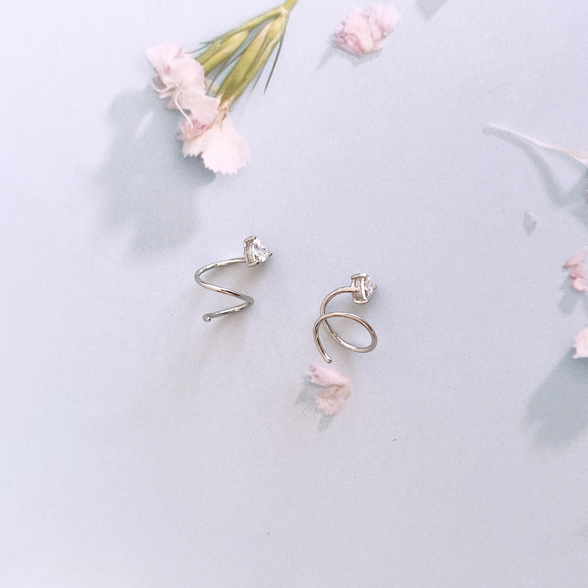 Sterling Silver Double Spiral Earring, CZ Two Hole Piercing - Etsy UK