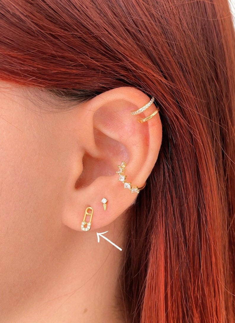 Safety Pin Earrings Sparkly Cz Safety Pin Stud Earrings Etsy