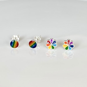 Gay Pride Circle Rainbow Stud Earrings, 925 Sterling Silver Rainbow Earrings, LGTBIQ+ pride earrings, Marriage Equality Rainbow Stud