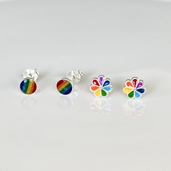 Sterling Silver Unicorn and Rainbow Studs Multicolor Resin Sterling Silver Unicorn and Rainbow Studs Multicolor Resin