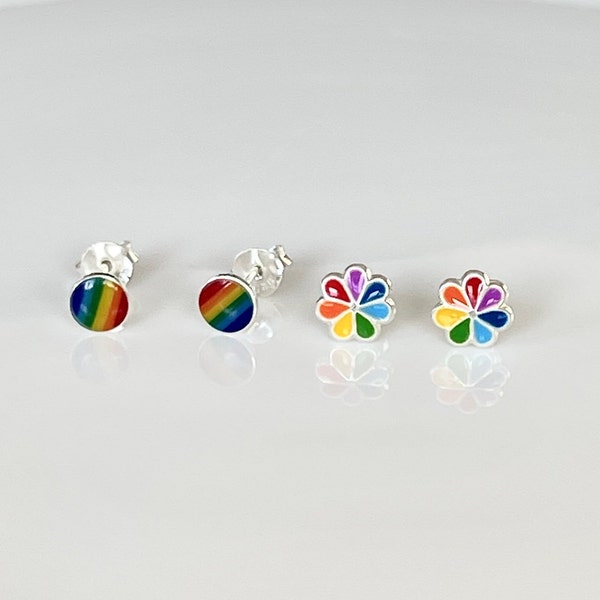 Sterling Silver Rainbow Stud Earrings, Pride Jewelry