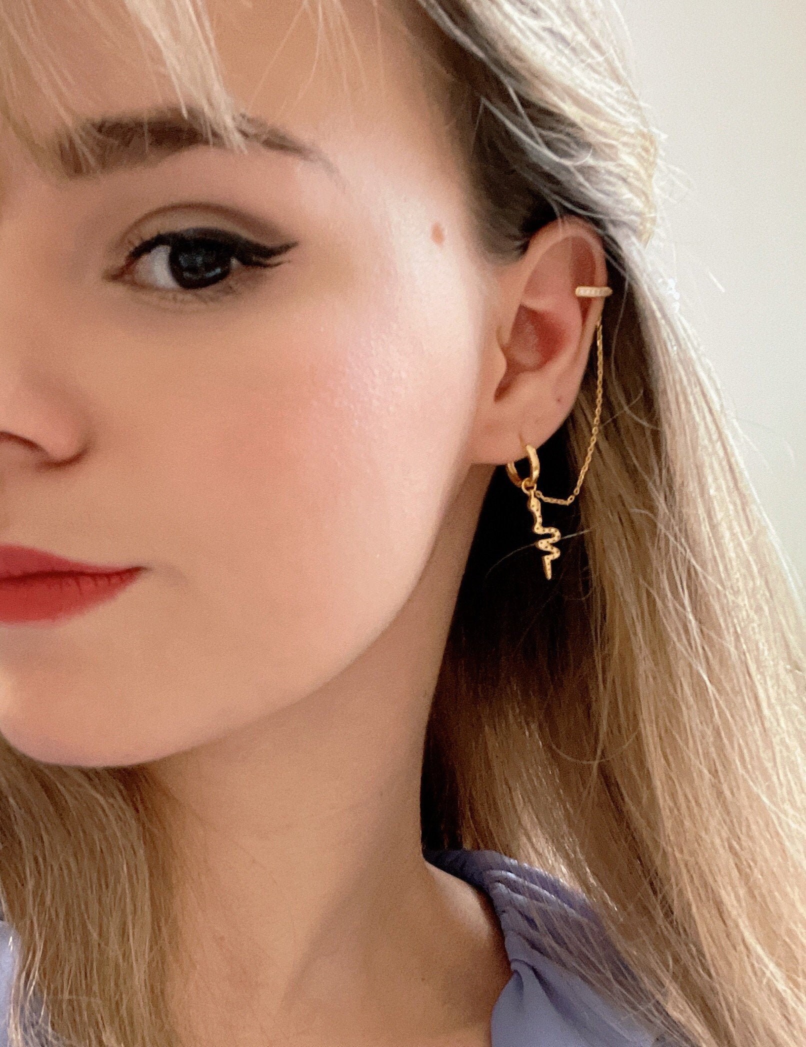 Snake Chain Earrings Helix Earring 925 Sterling Silver Ear Etsy Sweden