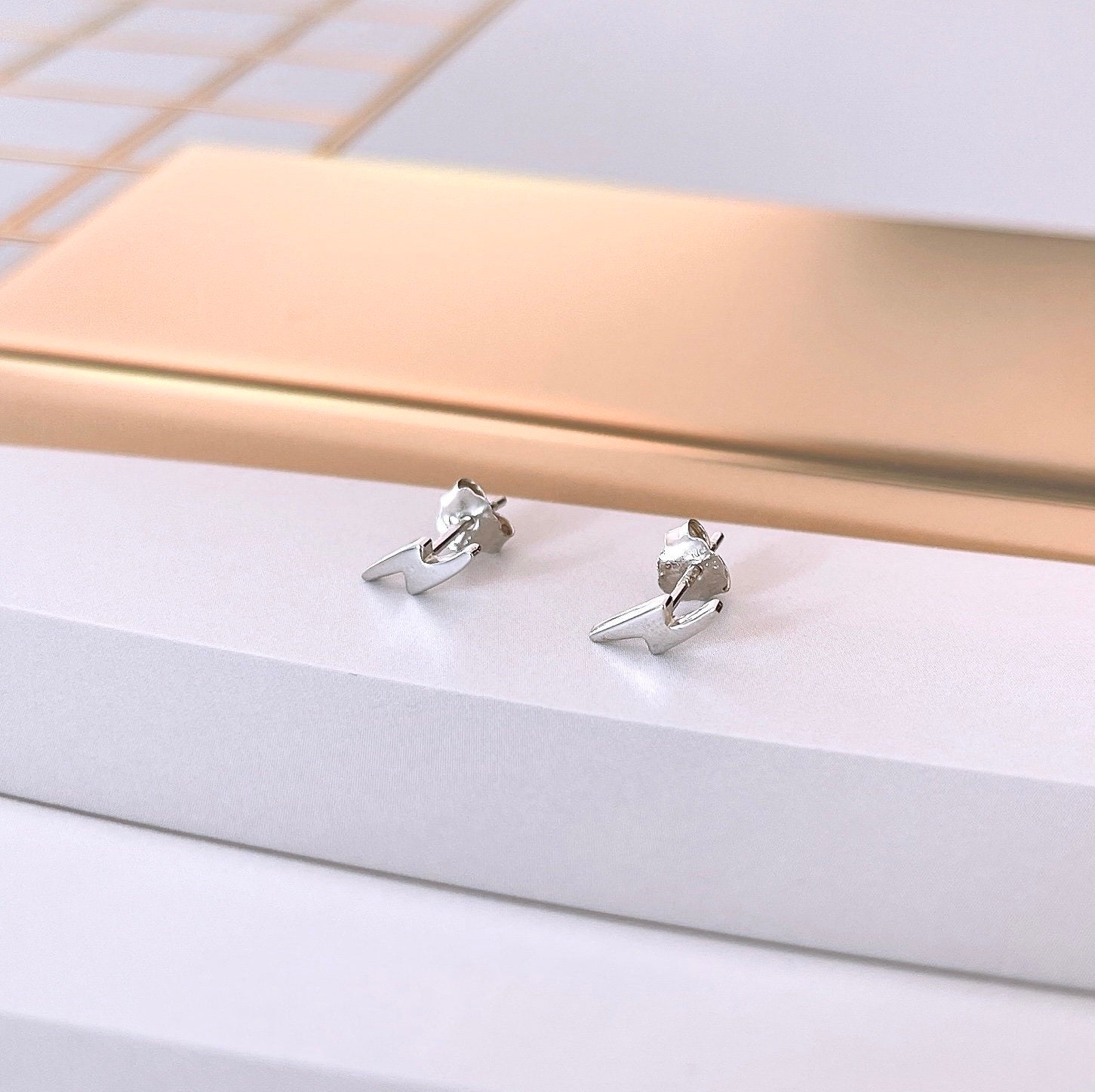 Orecchini A Bottone In Argento Sterling 925 Con Fulmini E Micro Pavé Di Zirconi Cubici Per Donna / Orecchini Piccoli E Delicati / Regali Per Lei / - Italia - Foto 11