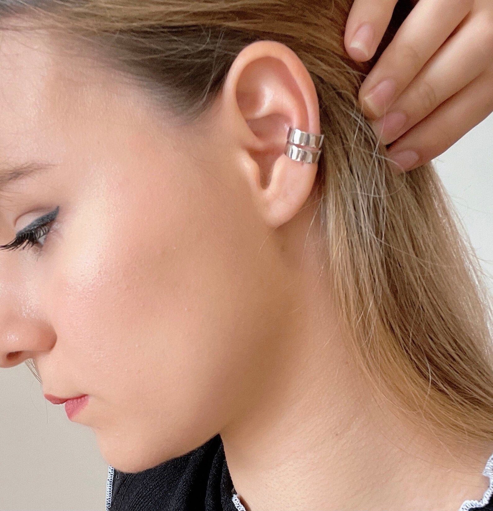 Thick Ear cuff no piercing Sterling Silver ear cuff Chunky Etsy