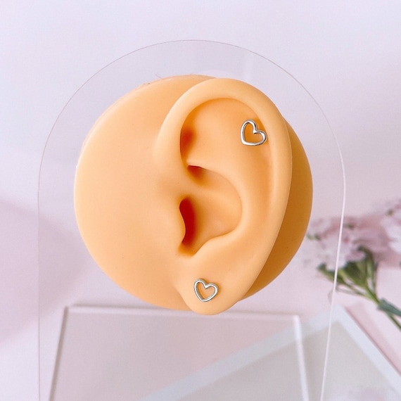 Doppio Orecchini a Perno Cuore Argento Sterling