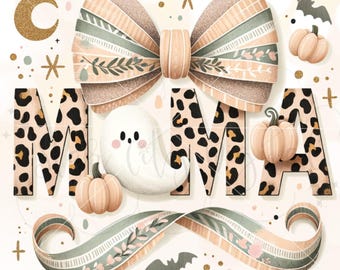 Coquette Spooky Mama Png, Leopard Print Halloween Mama Png, Cute Kawaii Ghost, Autumn Sublimation Design, Halloween Digital Download