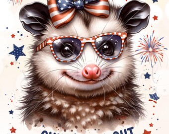 Coquette 4th of July Opossum PNG, Chill the 4th Out Patriotic Digital Download, Fourth of July Opossum with Sunglasses Sublimation Design