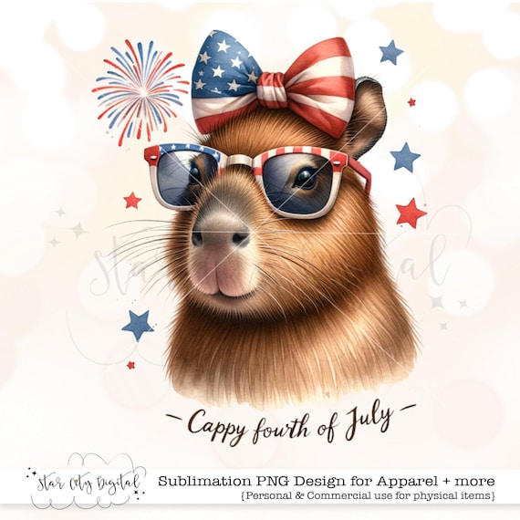 Fourth of July Funny Capybara Png, American Flag Coquette Bow, Cappy 4th of July, Independence Day T-shirt Design Digital Download