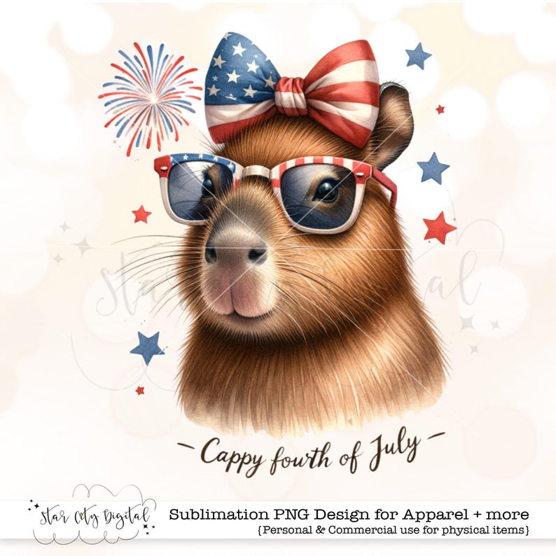 Cute Patriotic Guinea Pig with Sunglasses PNG, July 4th Celebration Sublimation Design for T-Shirts and Mugs