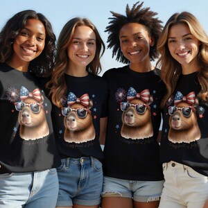 Women's Patriotic T-Shirt, Cute Dog Graphic Tee, 4th of July Celebration Shirt, Casual Summer Top, American Flag Design, Trendy Outfit