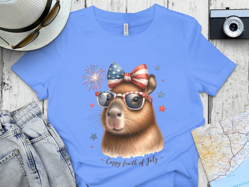 Patriotic Guinea Pig T-Shirt, Cute July 4th Independence Day Tee, Unisex Adult Clothing, USA Flag Design