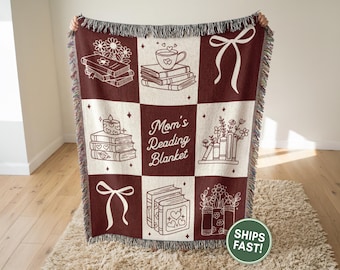 Personalized Mom's Reading Blanket Woven Throw for Book Lover Mom Birthday Gift (WB0011)