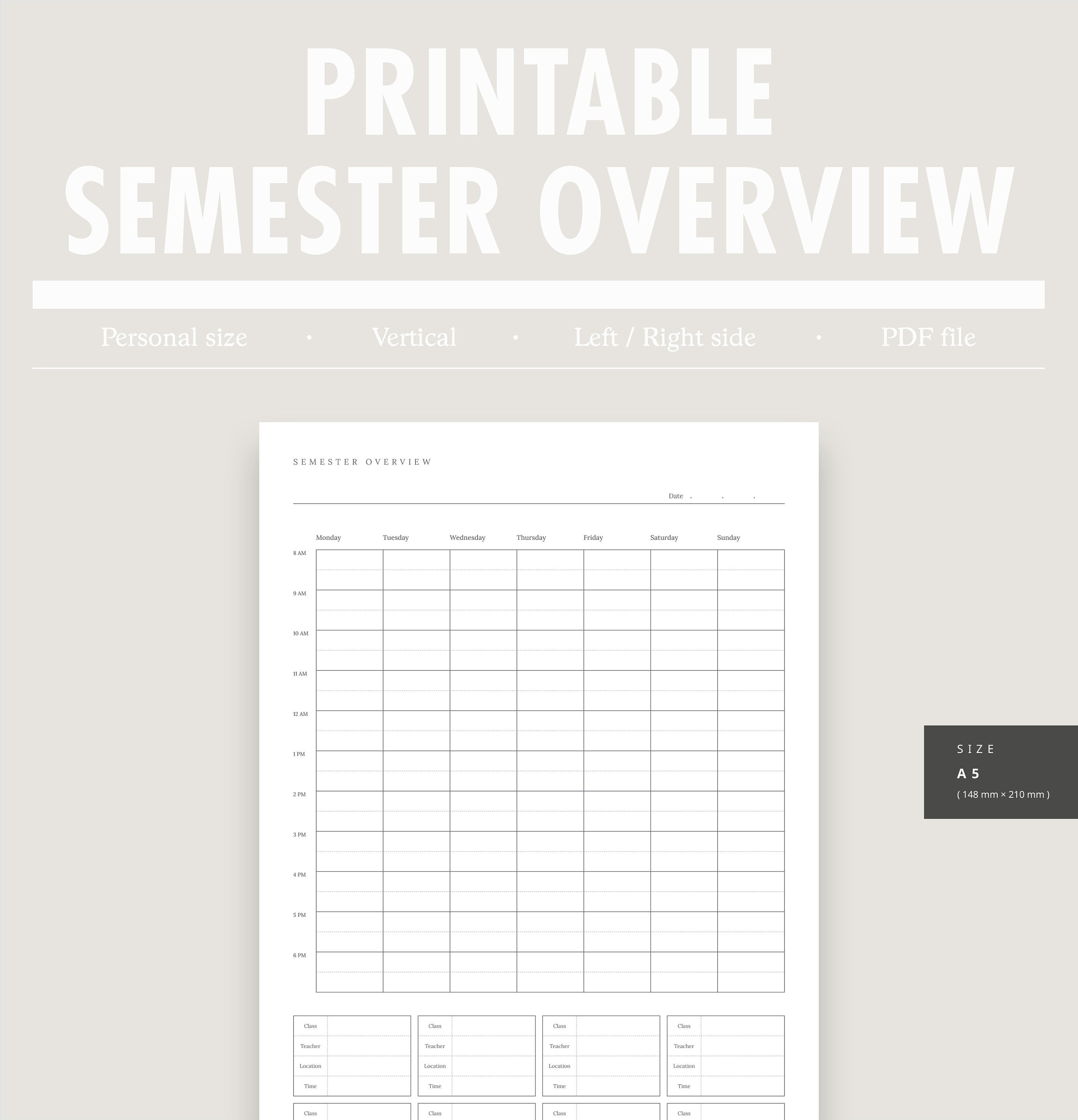 Printable semester overview college planner student | Etsy