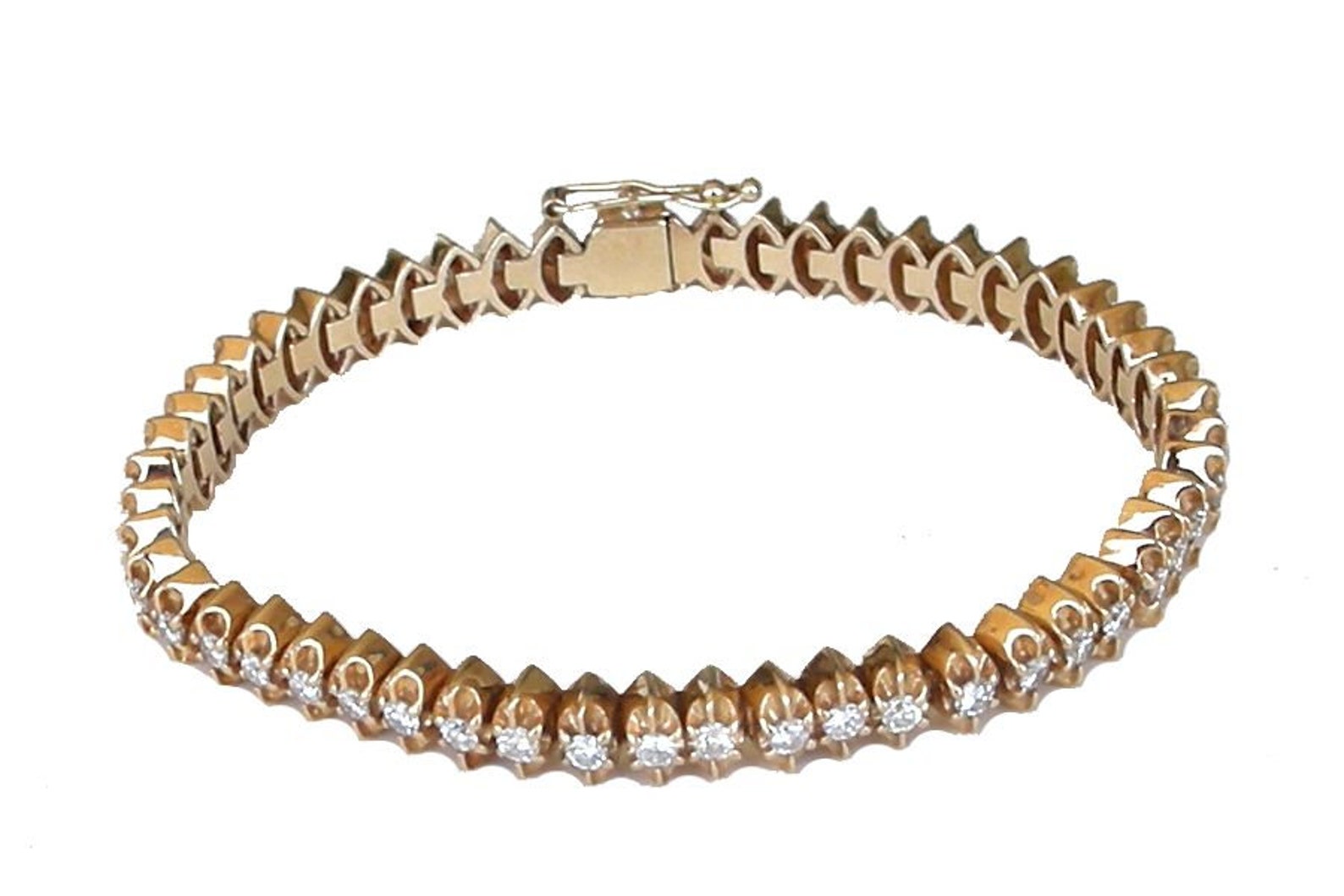 Bracelet De Tennis En Or Jaune 14K Avec Diamants – 19 Cm, 12,00 Grammes – Allemagne, Occasion