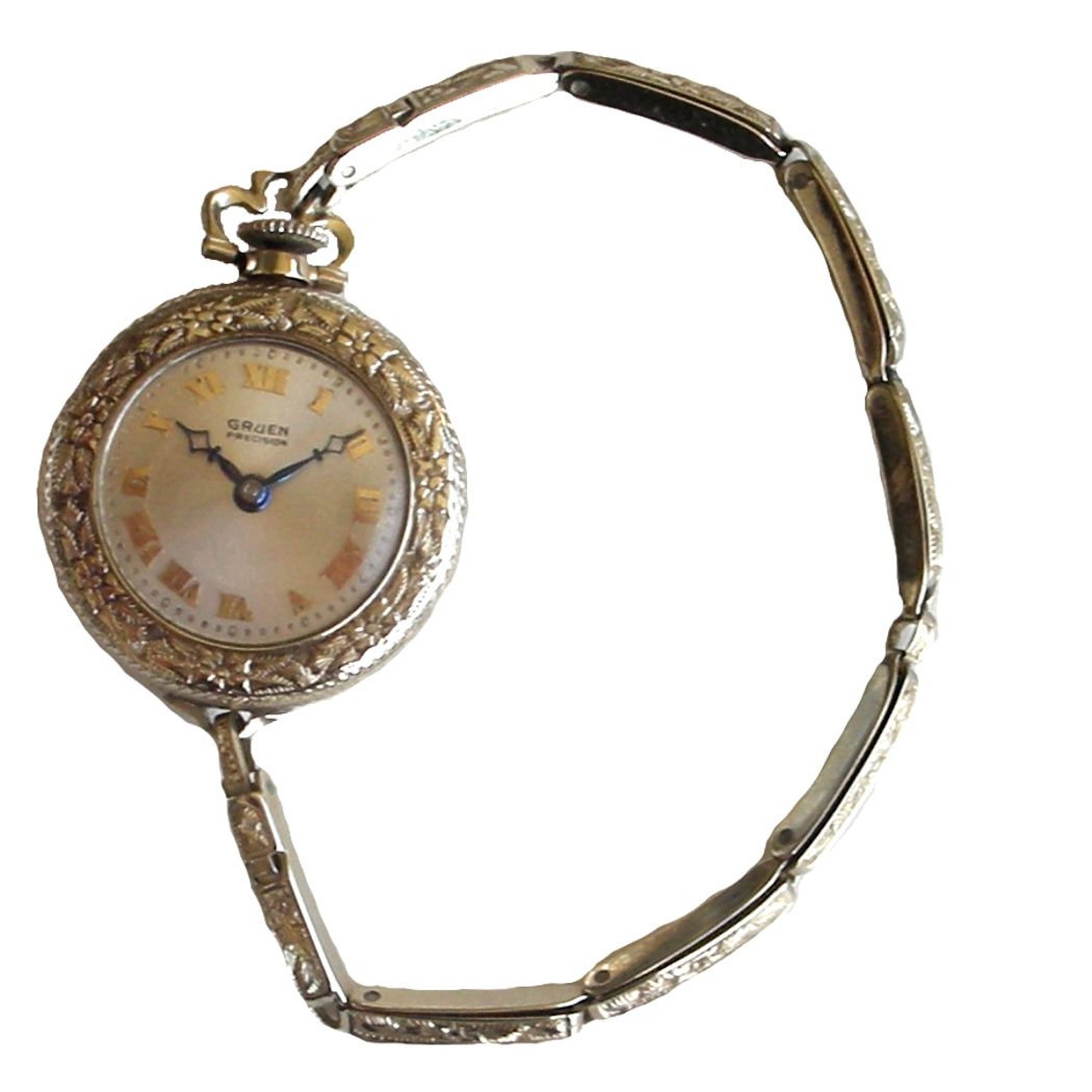 Rare Vintage Pocket/wrist Watch Ladies 14K White Gold Gruen Watch From
