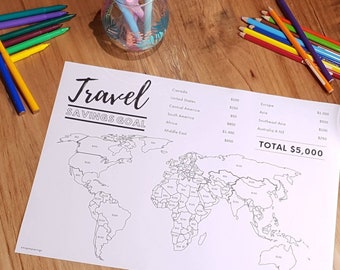 Travel Savings Goal Tracker - World Map 5,000 Dollars