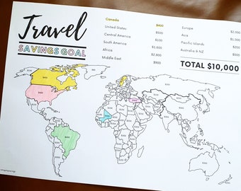 Savings Goal Tracker - World Map 10,000 Dollars