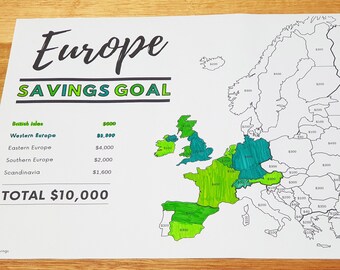 Europe 10,000 Dollars - Savings Goal Tracker