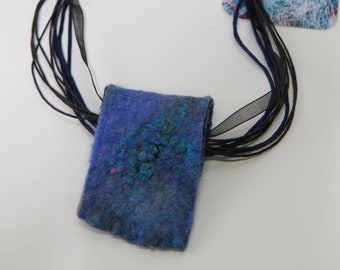 Peaceful Blue Hand Felted Wool Pendant Necklace