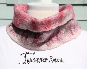 Cheery Pink Hand Felted Wool Neck Cowl and Bold Statement Piece Necklace